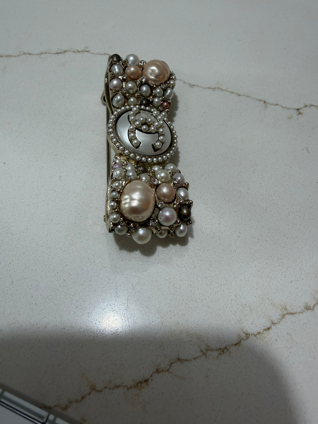 CHANEL BOW PEARL AND CHRYSTAL BROOCH