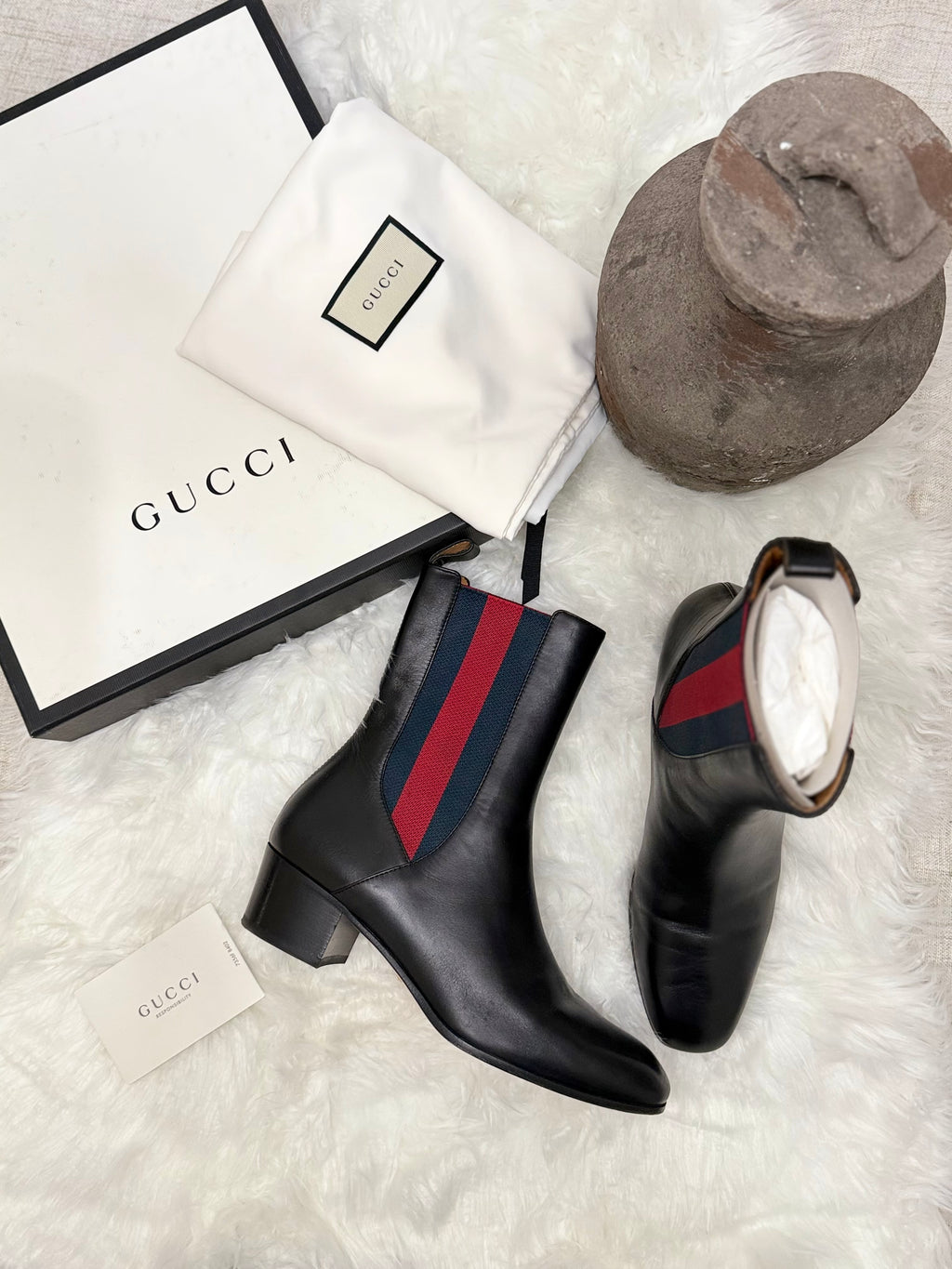 GUCCI KAREN WEB ACCENTED ANKLE BOOTS