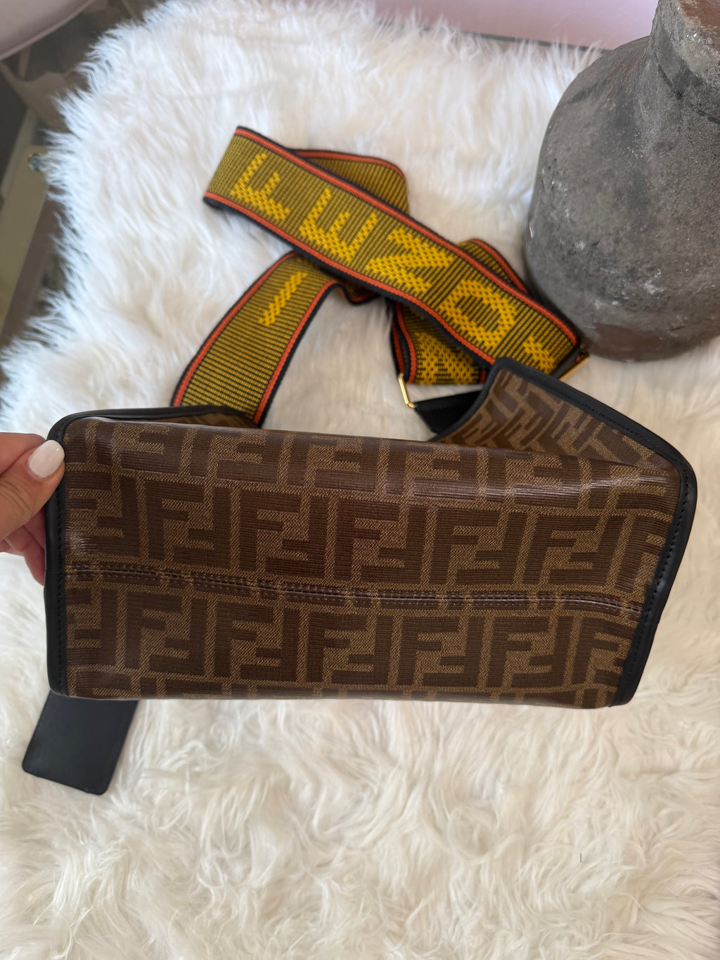 FENDI ZUCCA PRINT DEFENDER CANVAS WITH GUITAR STRAP