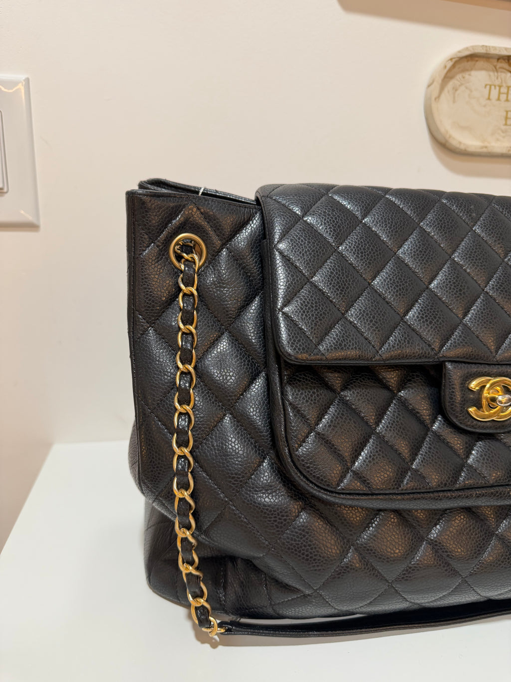 CHANEL QUILTED CAVIAR LEATHER FLAP TOTE BAG