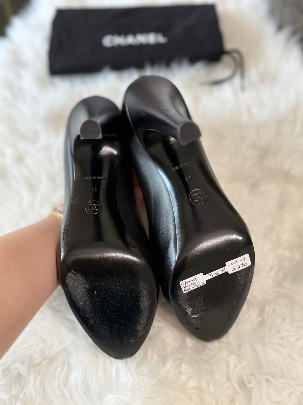 CHANEL LEATHER HIGH HEEL STILETTO WITH SMALL GOLD CC LOGO