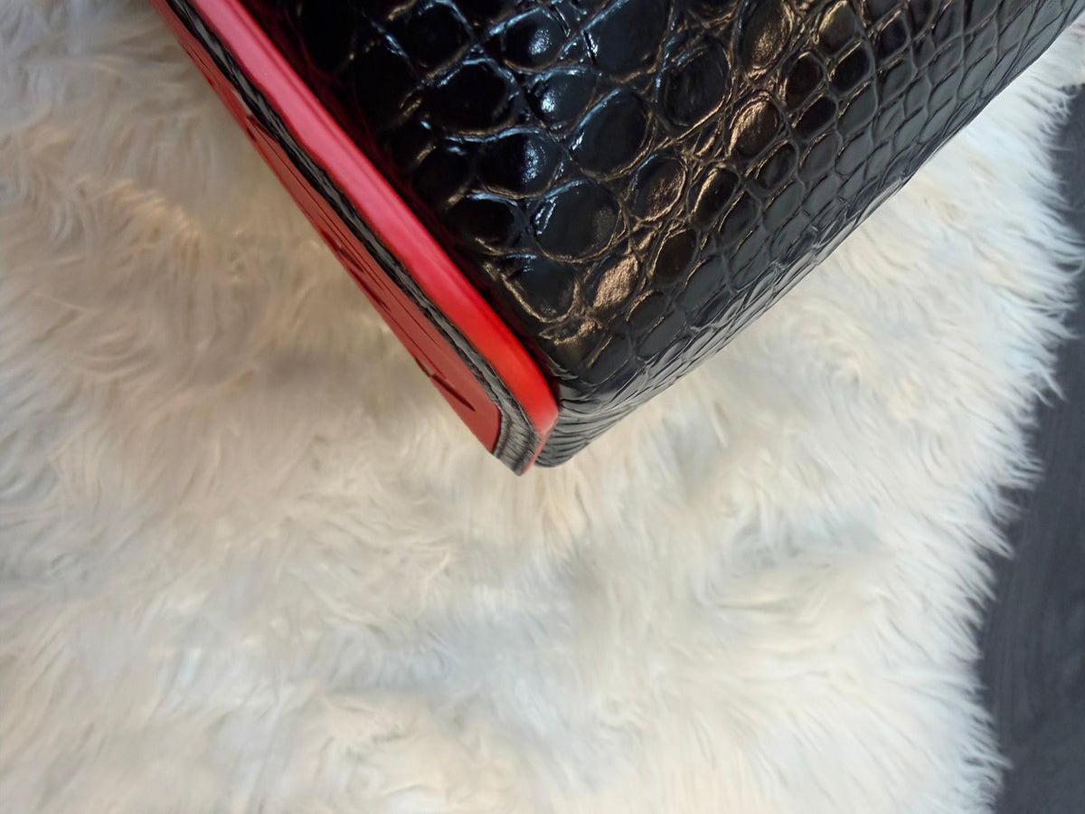 CHRISTIAN LOUBOUTIN CABATA CROC EMBOSSED LEATHER TOTE BAG