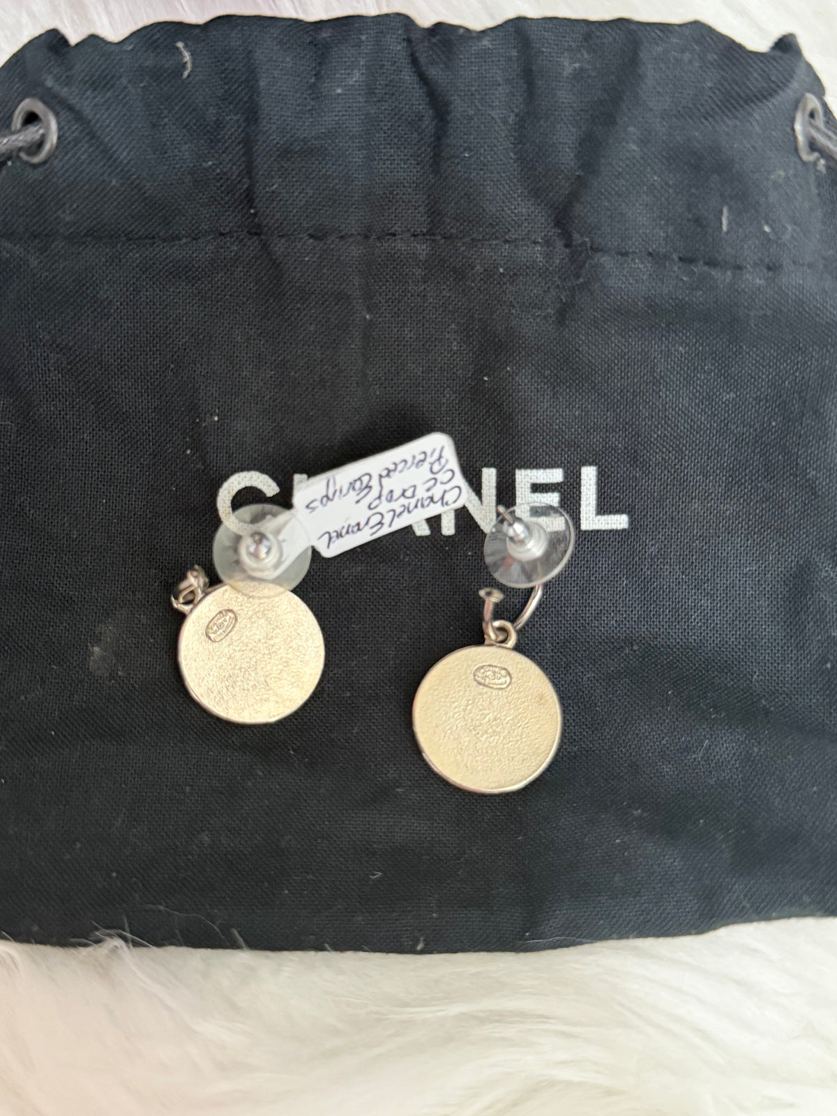 CHANEL ENAMEL CC CIRCLE DROP PIERCED EARRINGS