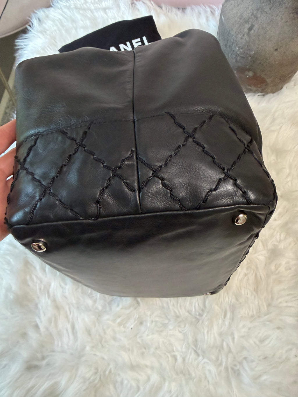 CHANEL SURPIQUE CC DRAWSTRING CALFSKIN BUCKET BAG