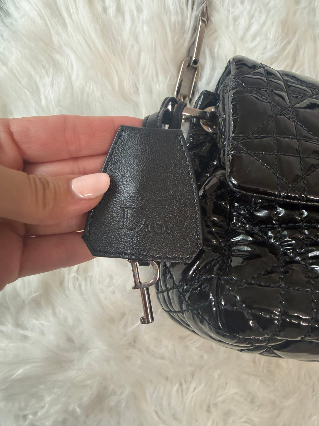 CHRISTIAN DIOR LOCK MEDIUM PATENT LEATHER SHOULDER BAG