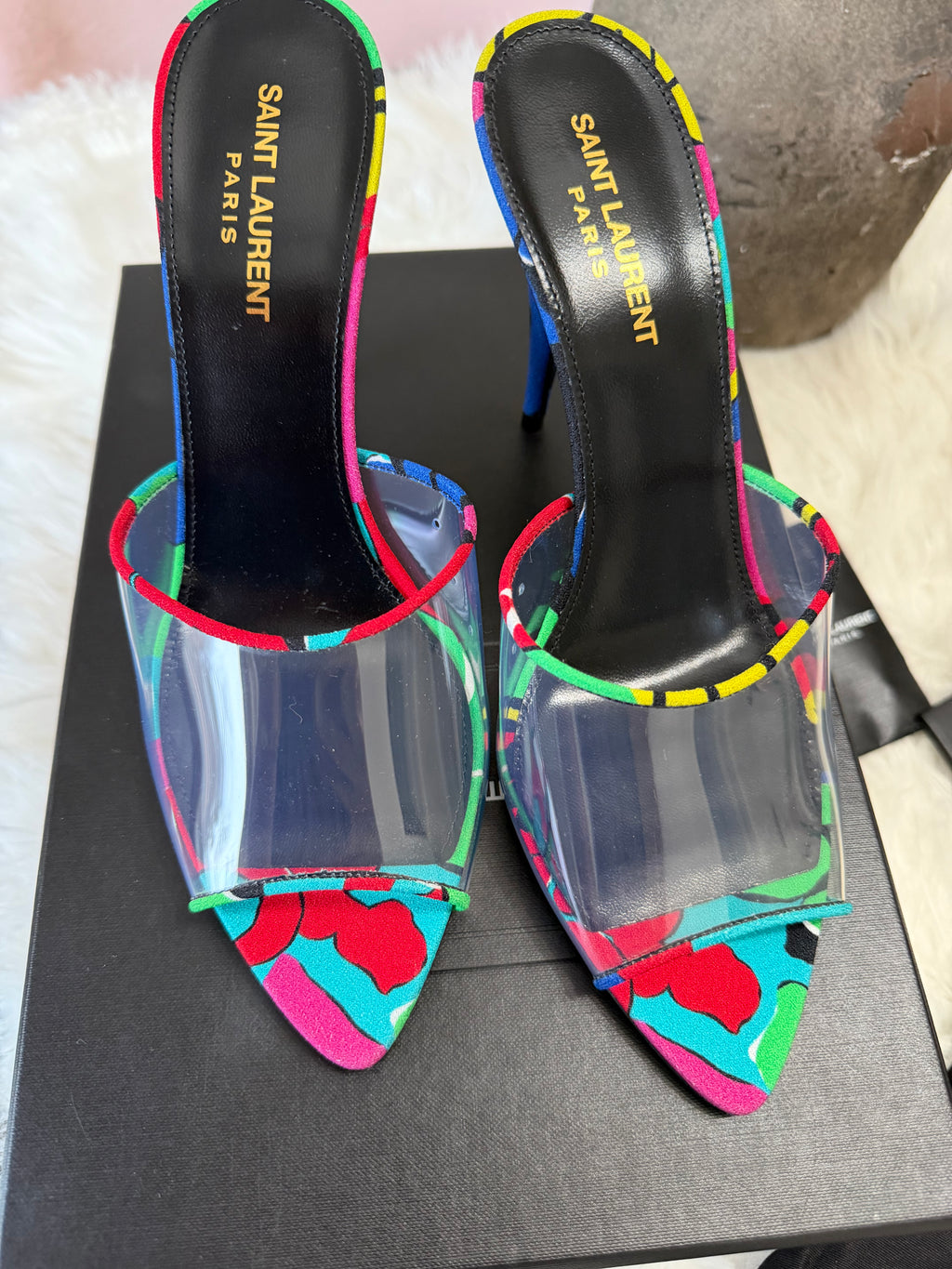 SAINT LAURENT LOLITA 95 FLORAL PRINT HEELS