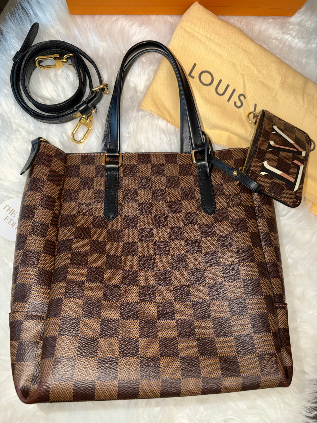 LOUIS VUITTON DAMIER EBENE BELMONT PM TOTE WITH MINI WALLET (POUCH)