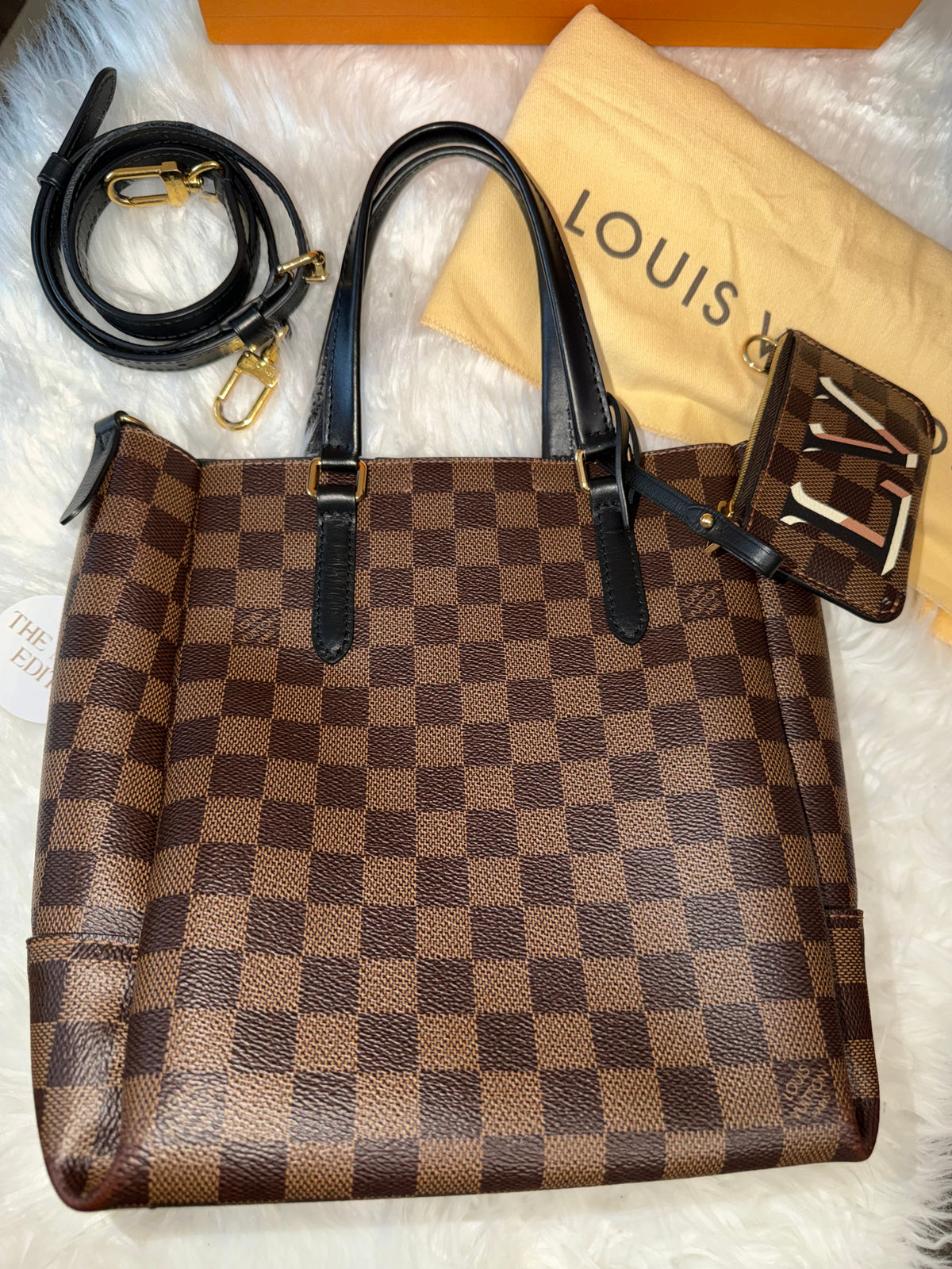 LOUIS VUITTON DAMIER EBENE BELMONT PM TOTE WITH MINI WALLET (POUCH)
