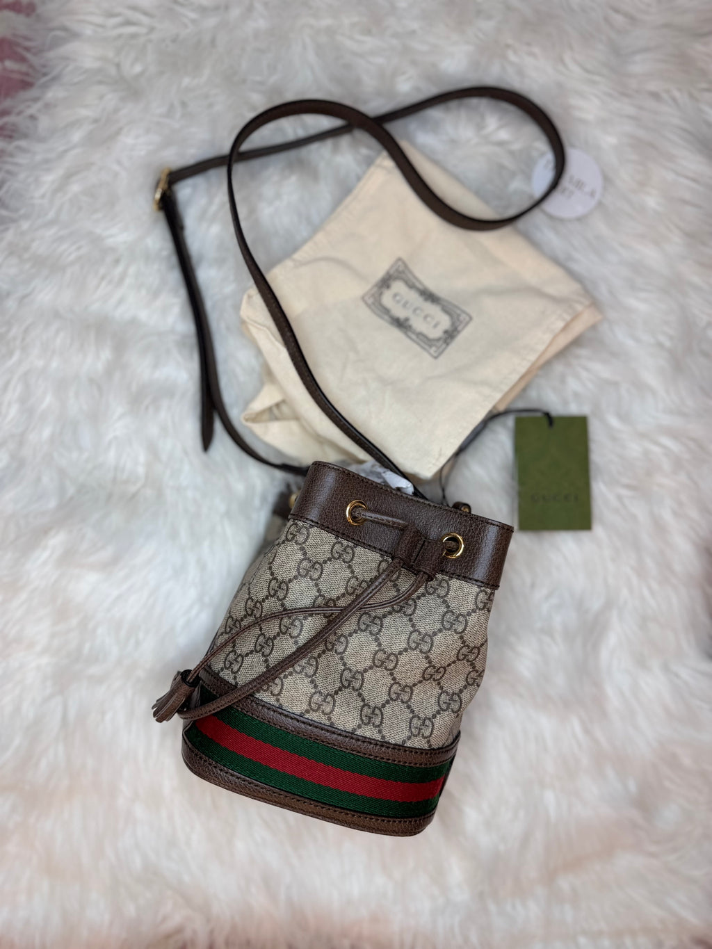 GUCCI OPHIDIA MINI GG SUPREME BUCKET BAG