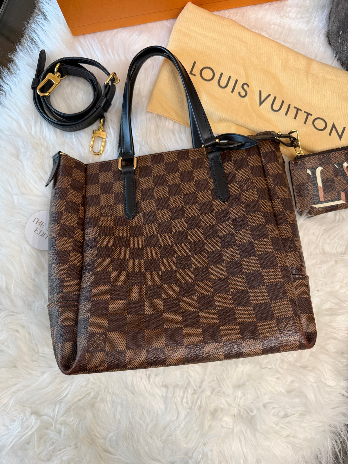 LOUIS VUITTON DAMIER EBENE BELMONT PM TOTE WITH MINI WALLET (POUCH)