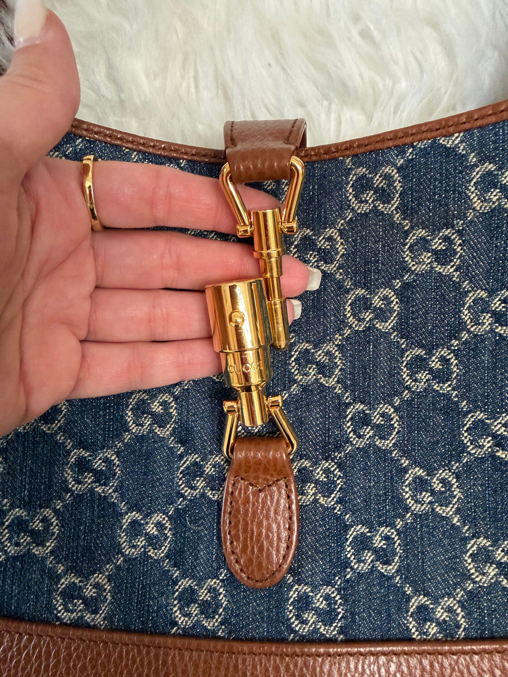 GUCCI JACKIE 1961 SMALL DENIM SHOULDER BAG