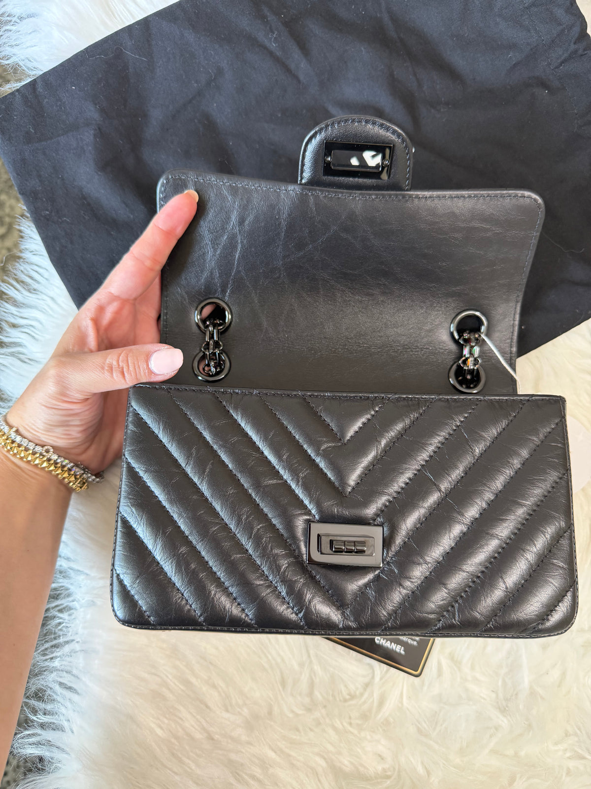 CHANEL SO BLACK REISSUE 2.55 FLAP CHEVRON AGED CALFSKIN