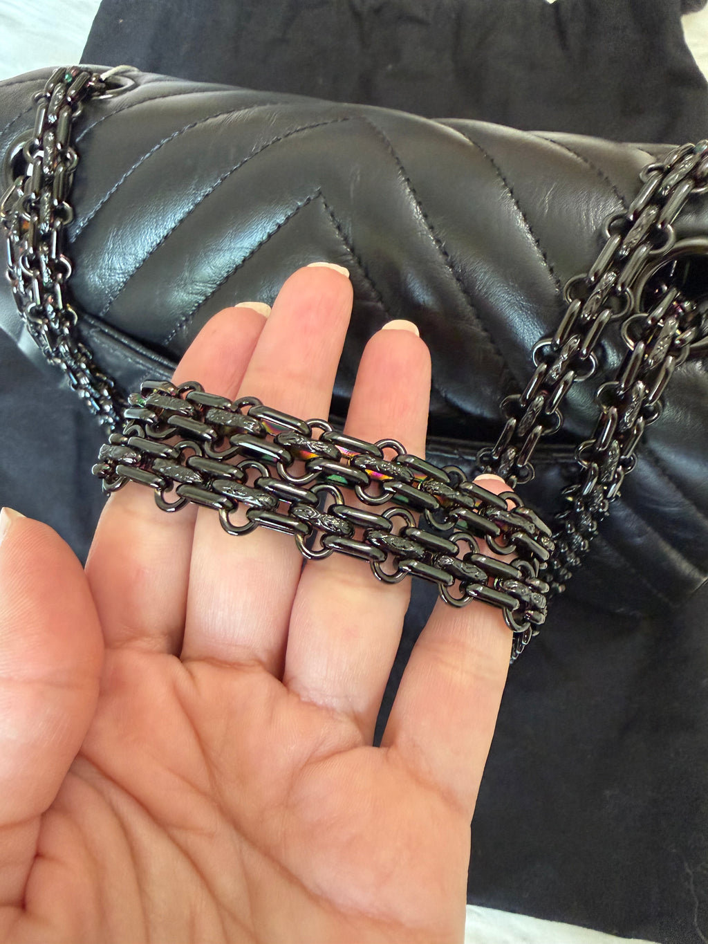 CHANEL SO BLACK REISSUE 2.55 FLAP CHEVRON AGED CALFSKIN