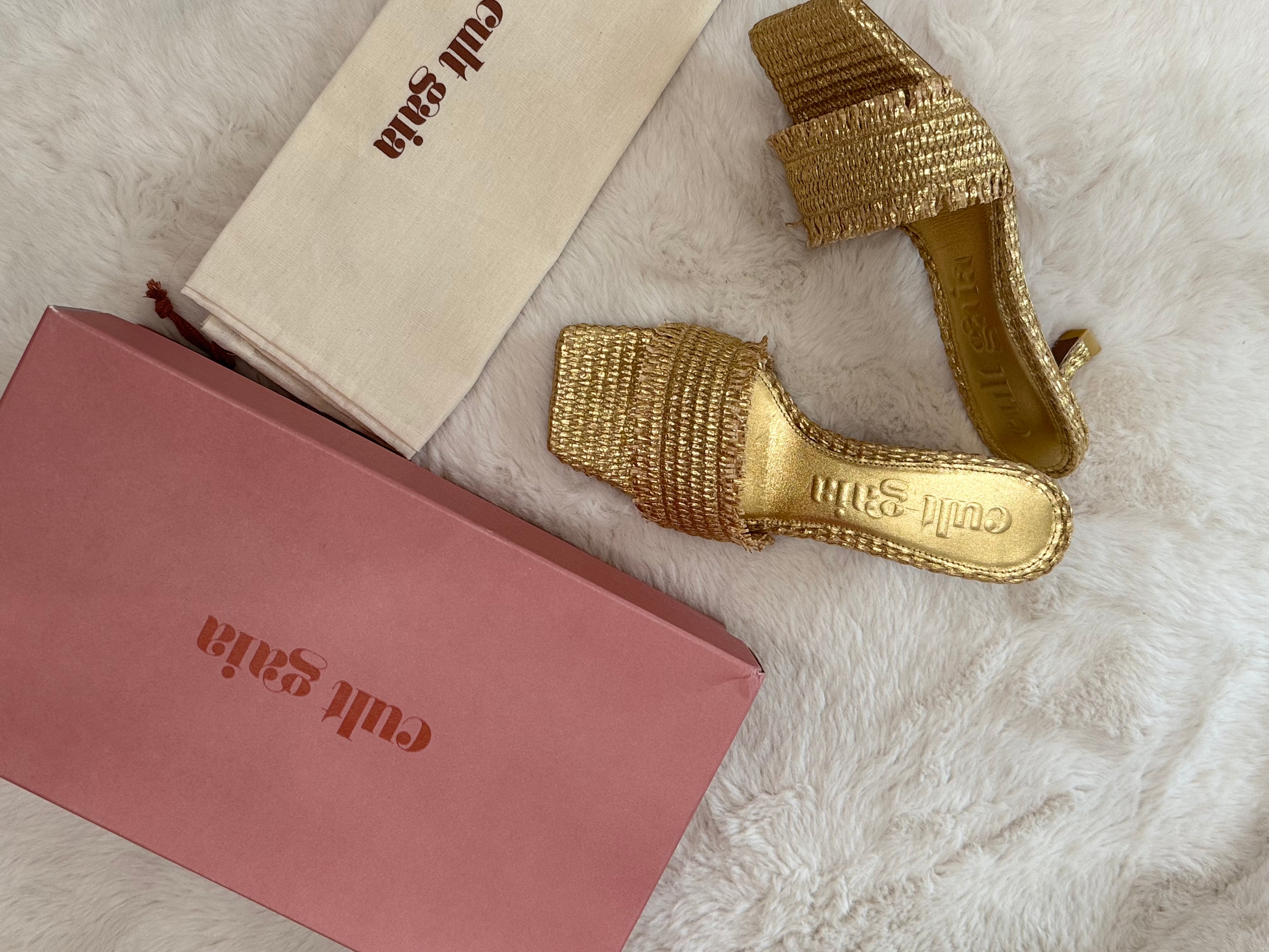 Cult Gaia Ada Frayed Kitten Mule Sandals