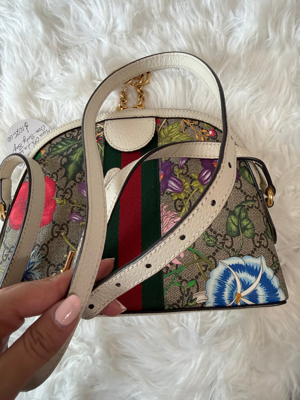 GUCCI SMALL GG SUPREME WEB FLORA OPHIDIA DOME CROSSBODY BAG