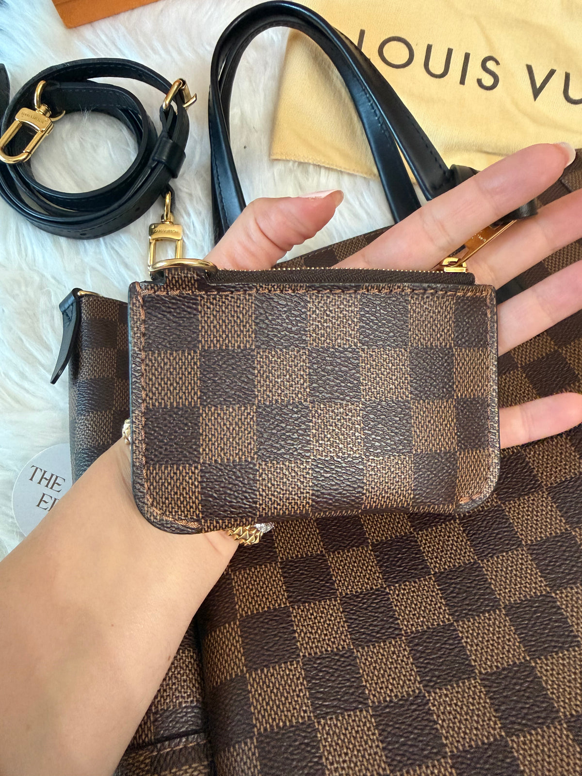 LOUIS VUITTON DAMIER EBENE BELMONT PM TOTE WITH MINI WALLET (POUCH)