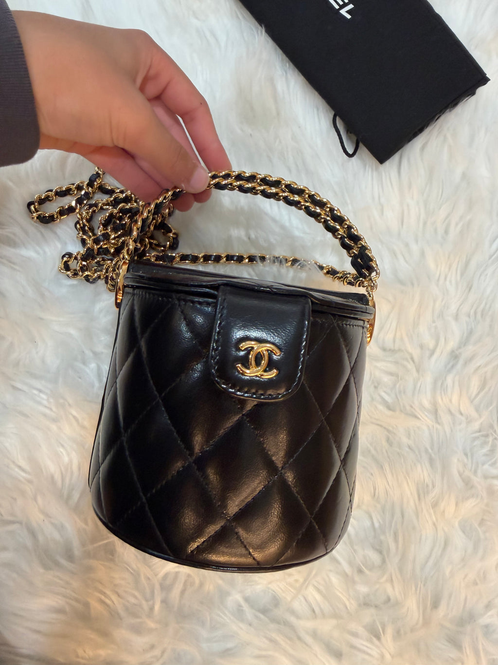 CHANEL LAMBSKIN QUILTED CHAIN TOP HANDLE VANITY