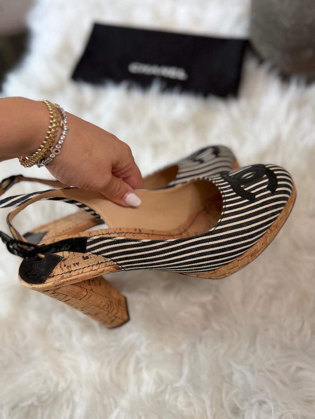 CHANEL INTERLOCKING CC STRIPED SLINGBACK