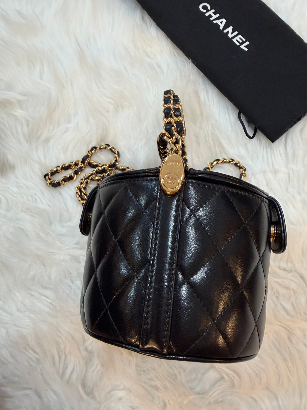 CHANEL LAMBSKIN QUILTED CHAIN TOP HANDLE VANITY