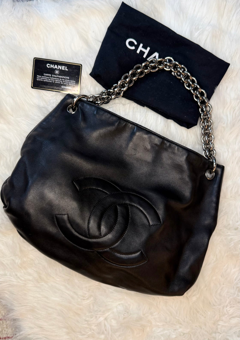 CHANEL LAMBSKIN CHAIN HOBO BAG