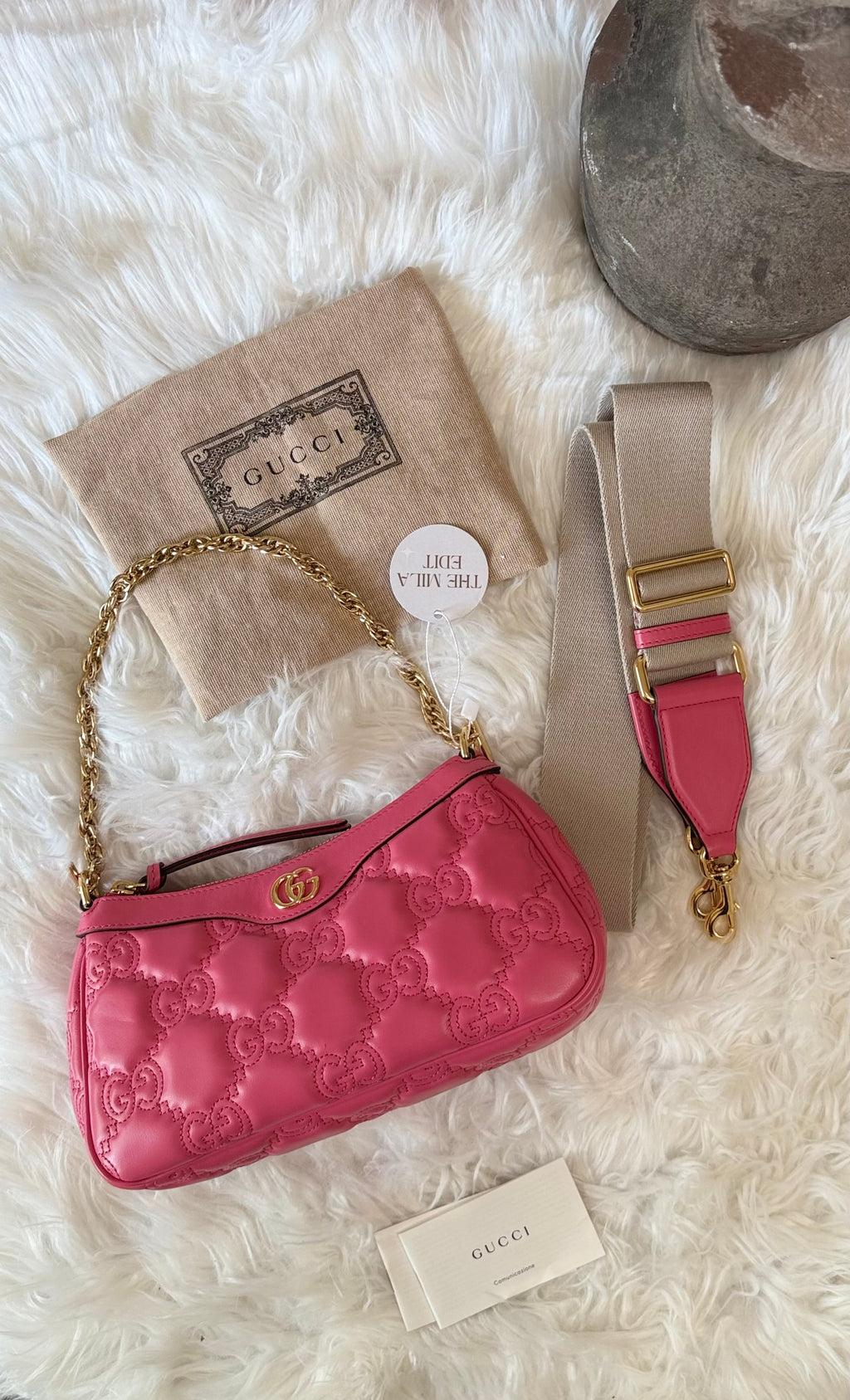 GUCCI GG METELASSE QUILTED LEATHER SHOULDER BAG
