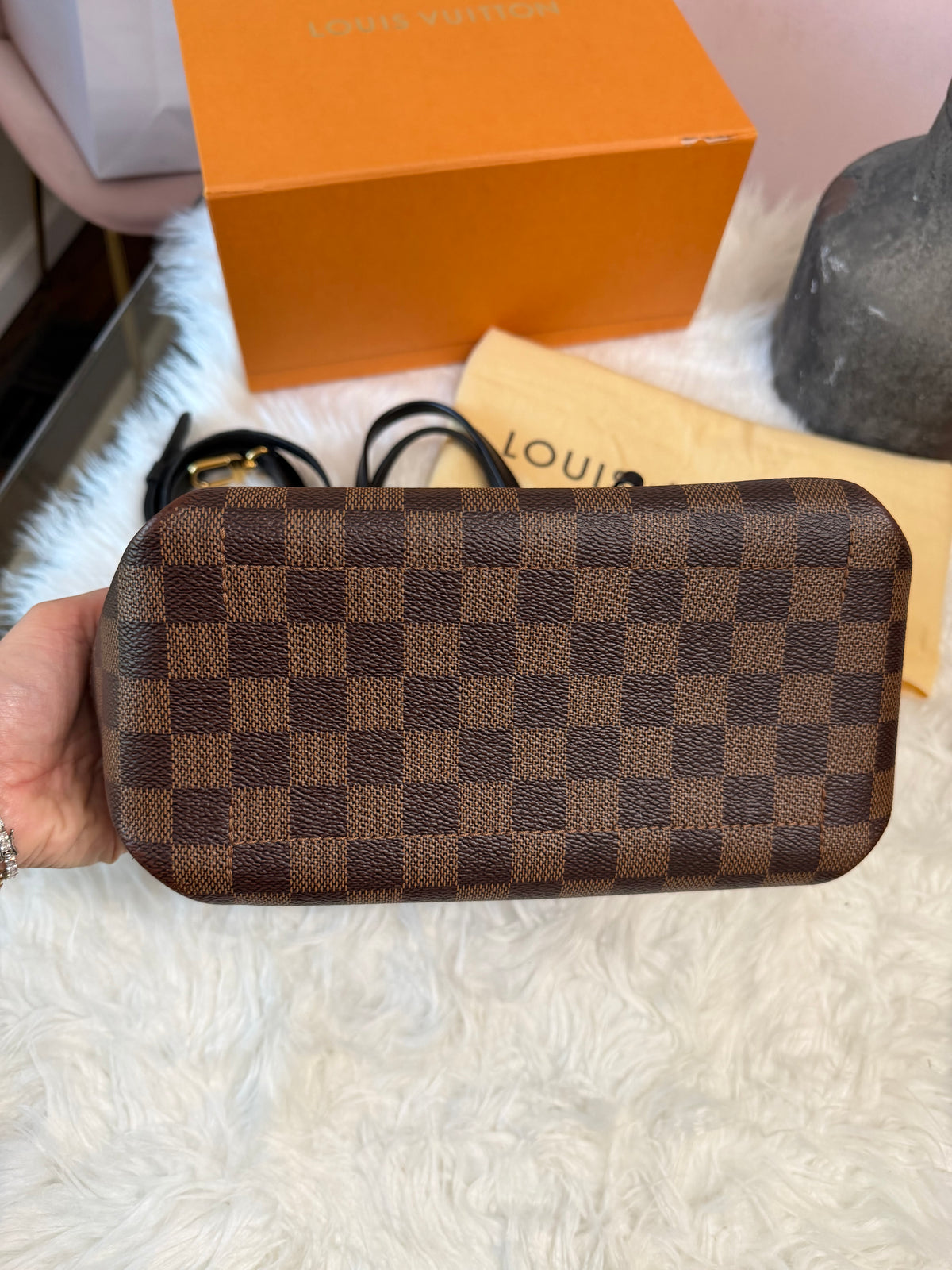 LOUIS VUITTON DAMIER EBENE BELMONT PM TOTE WITH MINI WALLET (POUCH)