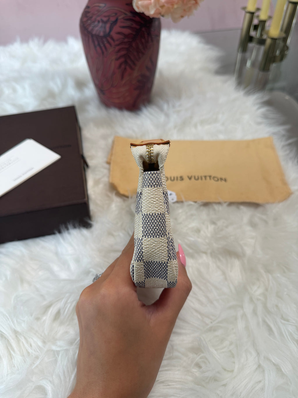 LOUIS VUITTON MINI POCHETTE DAMIER AZUR CANVAS LEATHER