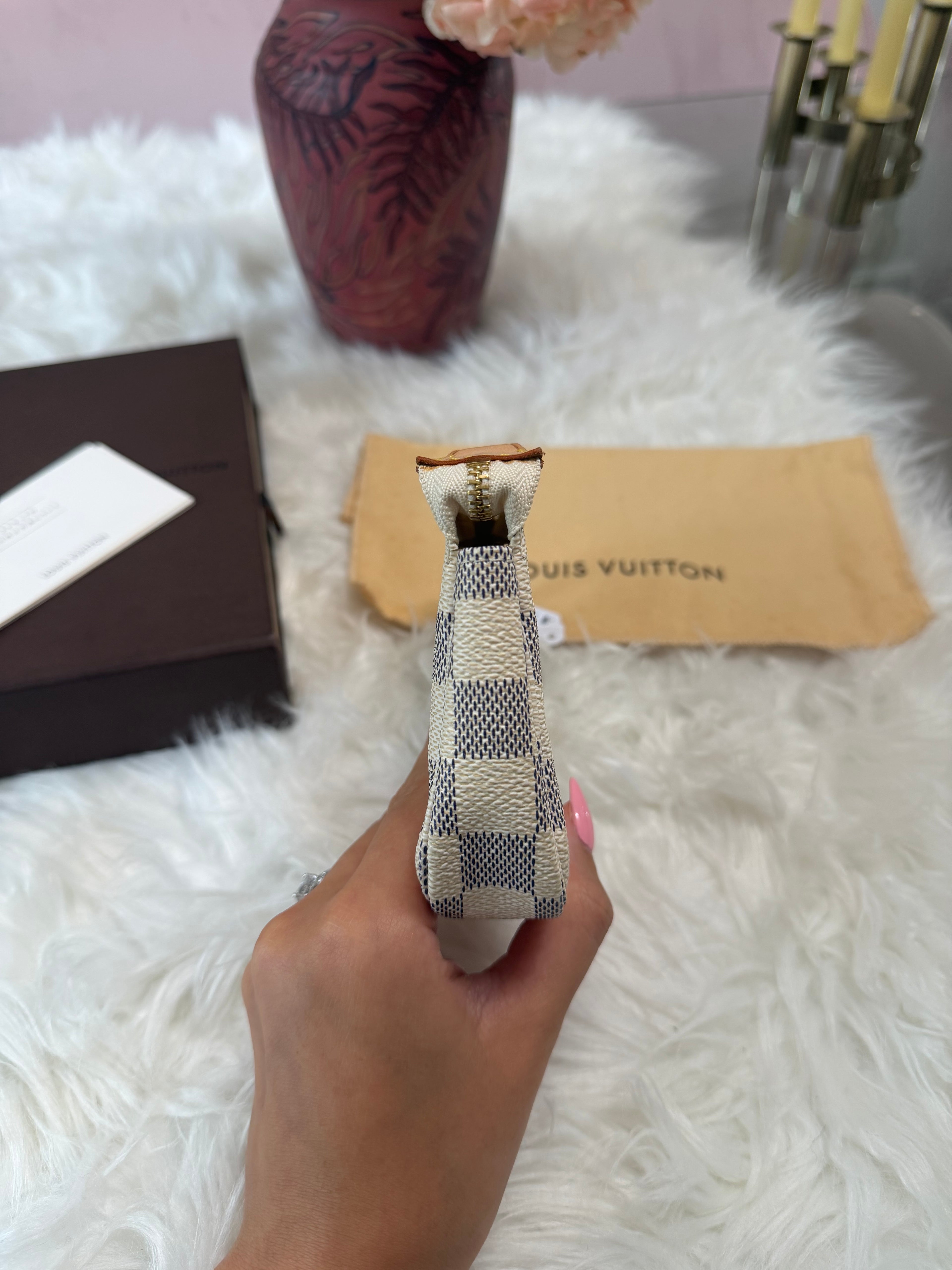 LOUIS VUITTON MINI POCHETTE DAMIER AZUR CANVAS LEATHER