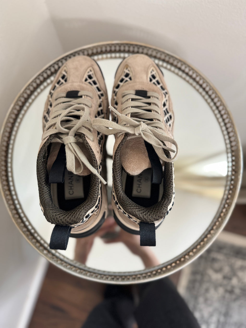 Chanel suede CC interlocking sneakers with Open net