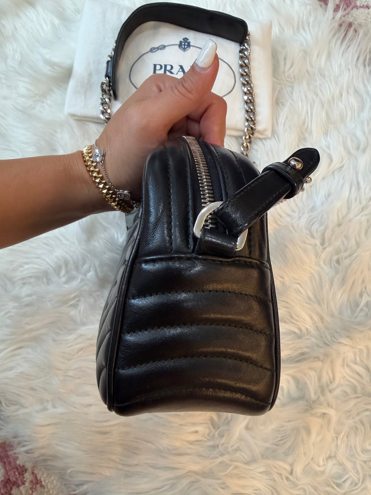 PRADA CALFSKIN DIAGRAMME CAMERA BAG