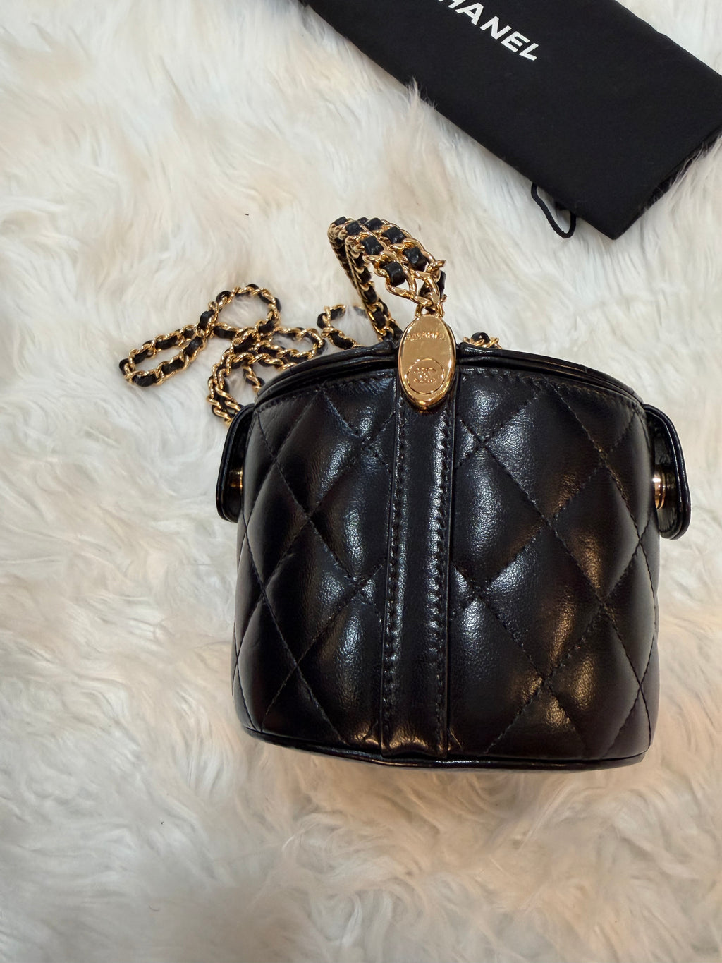 CHANEL LAMBSKIN QUILTED CHAIN TOP HANDLE VANITY