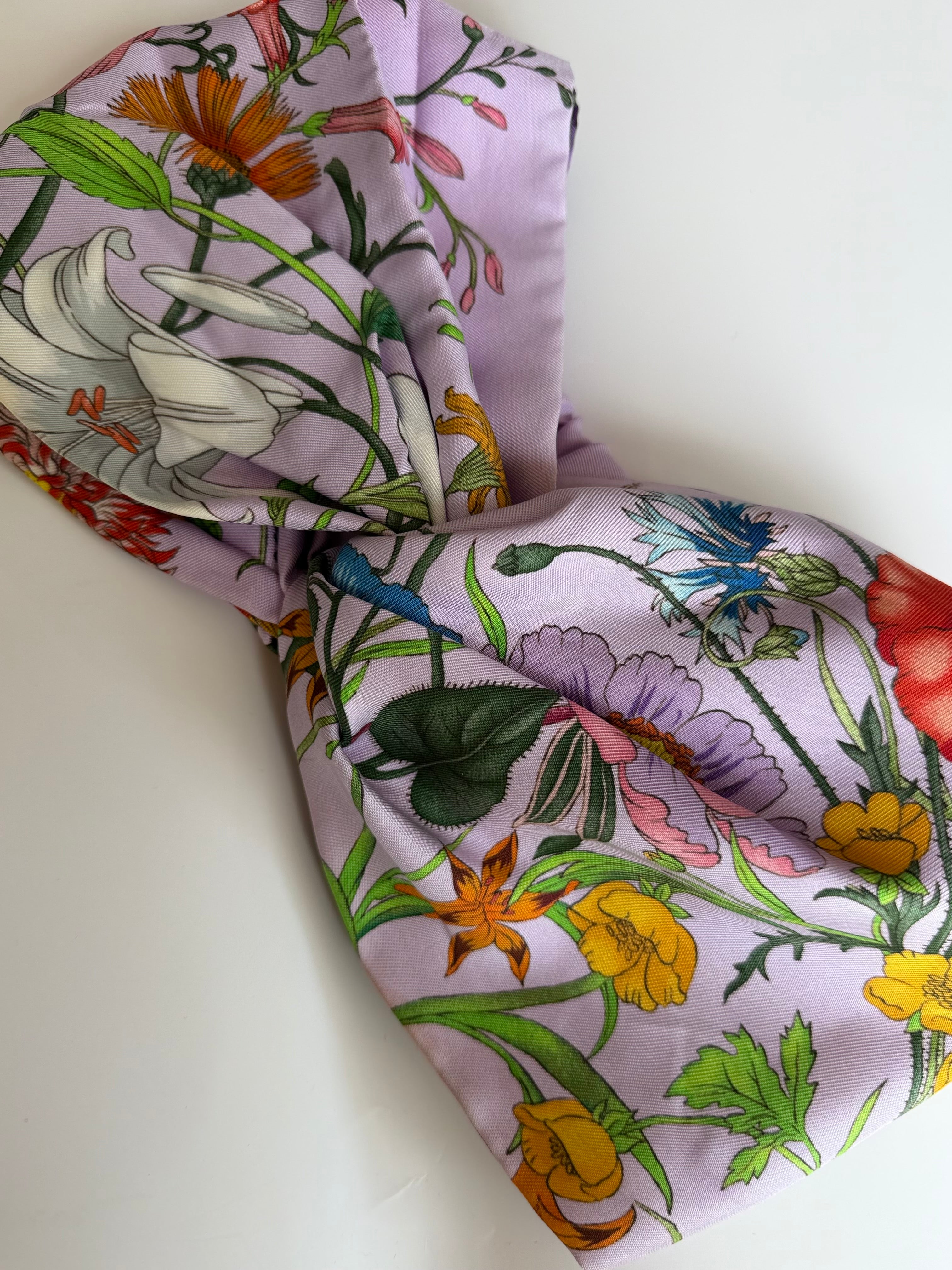 GUCCI FLORA PRINT SILK HEADBAND