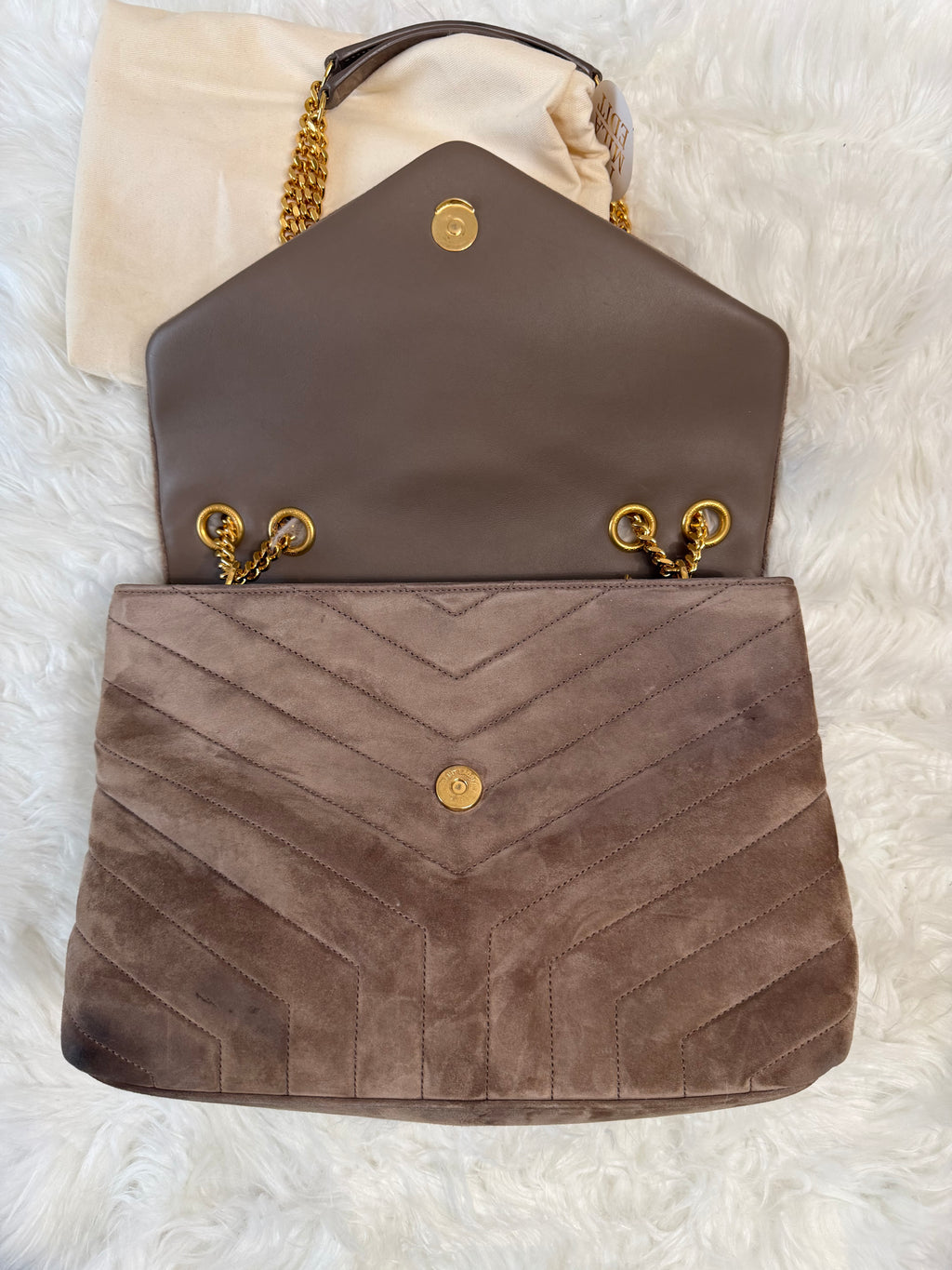 SAINT LAURENT LOULOU QUILTED SUEDE MEDIUM ENVELOPE BAG