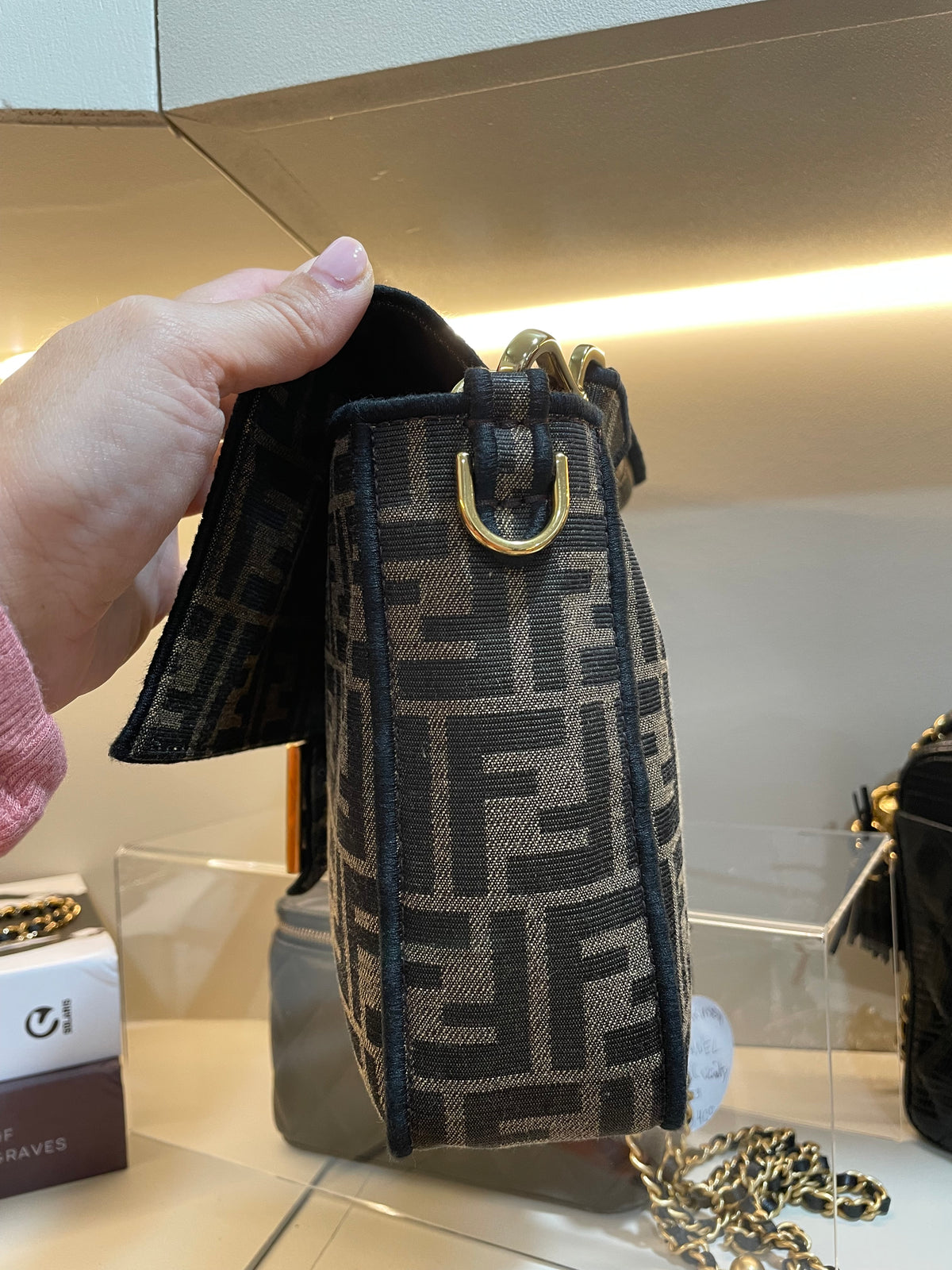FENDI BAGUETTE FF ZUCCA JACQUARD FABRIC SHOULDER BAG