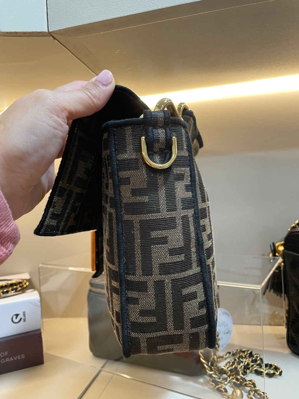 FENDI BAGUETTE FF ZUCCA JACQUARD FABRIC SHOULDER BAG
