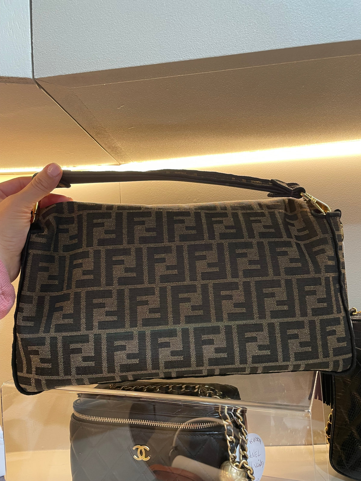 FENDI BAGUETTE FF ZUCCA JACQUARD FABRIC SHOULDER BAG