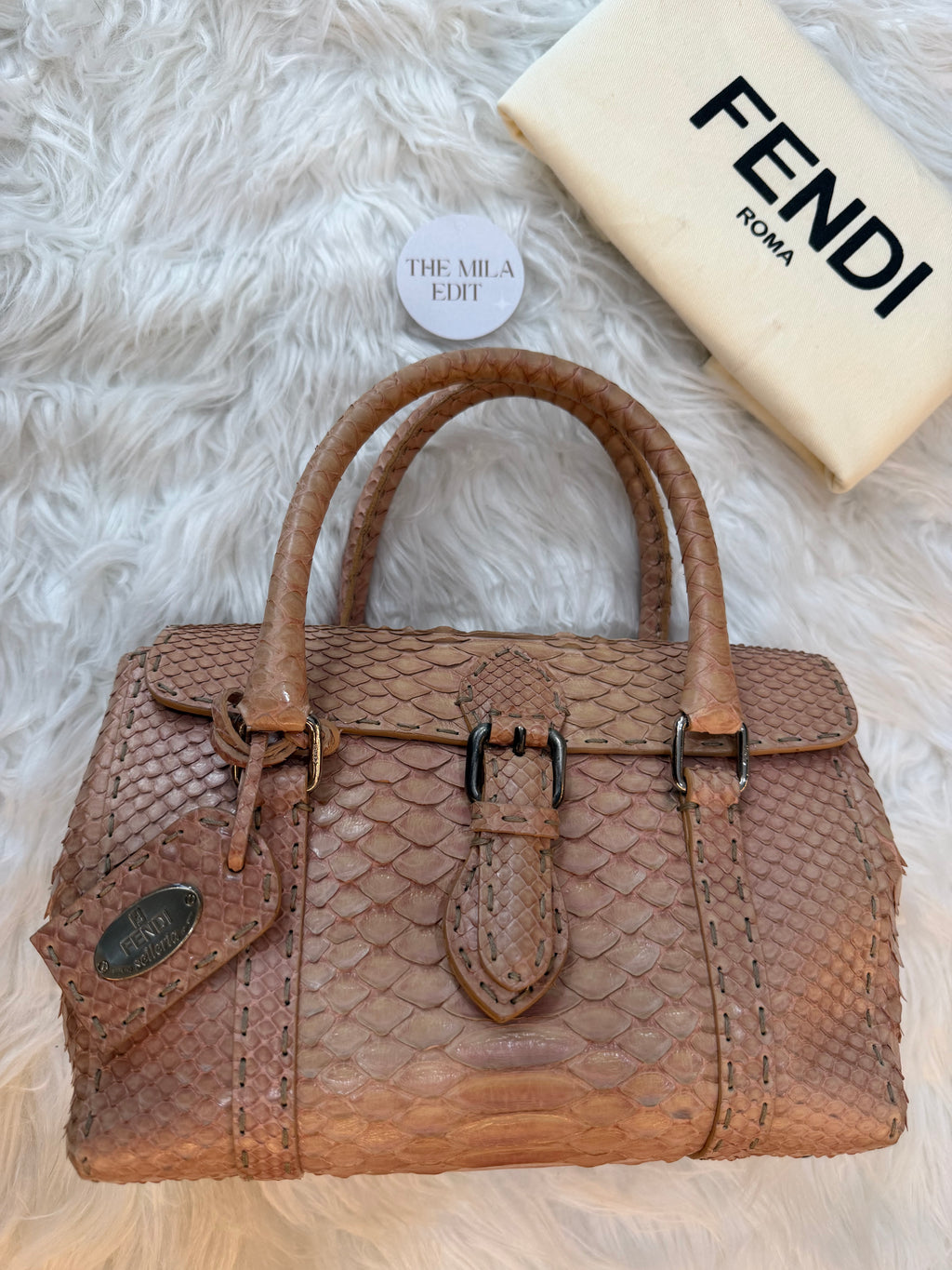 FENDI SELLERIA MINI LINDA PYTHON SATCHEL BAG