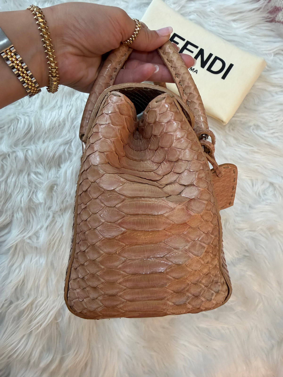 FENDI SELLERIA MINI LINDA PYTHON SATCHEL BAG