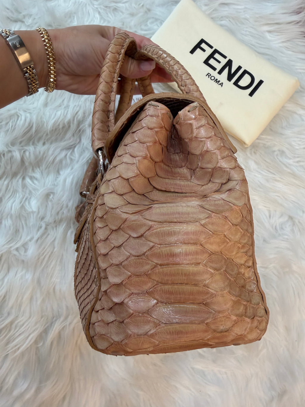 FENDI SELLERIA MINI LINDA PYTHON SATCHEL BAG