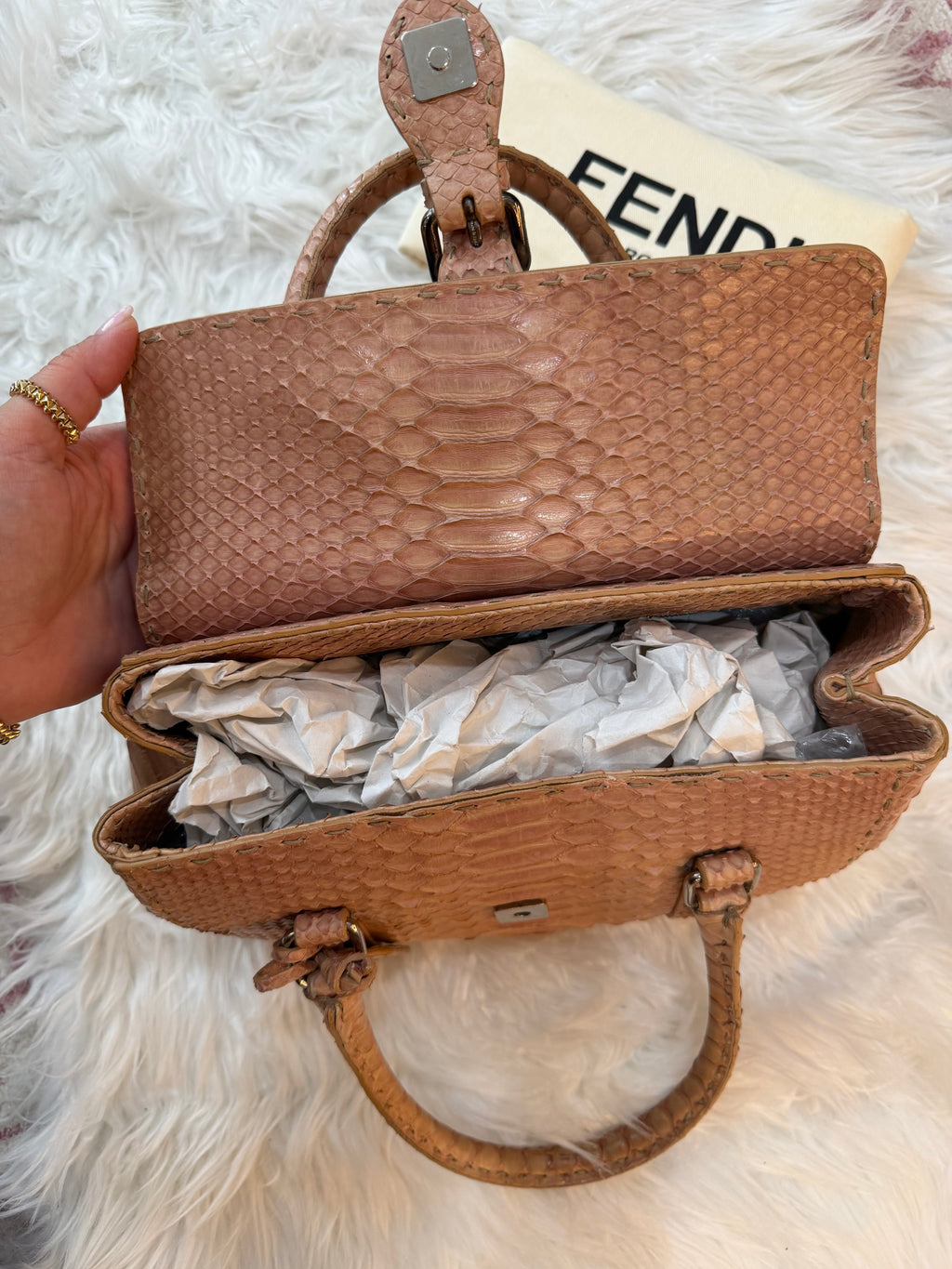 FENDI SELLERIA MINI LINDA PYTHON SATCHEL BAG