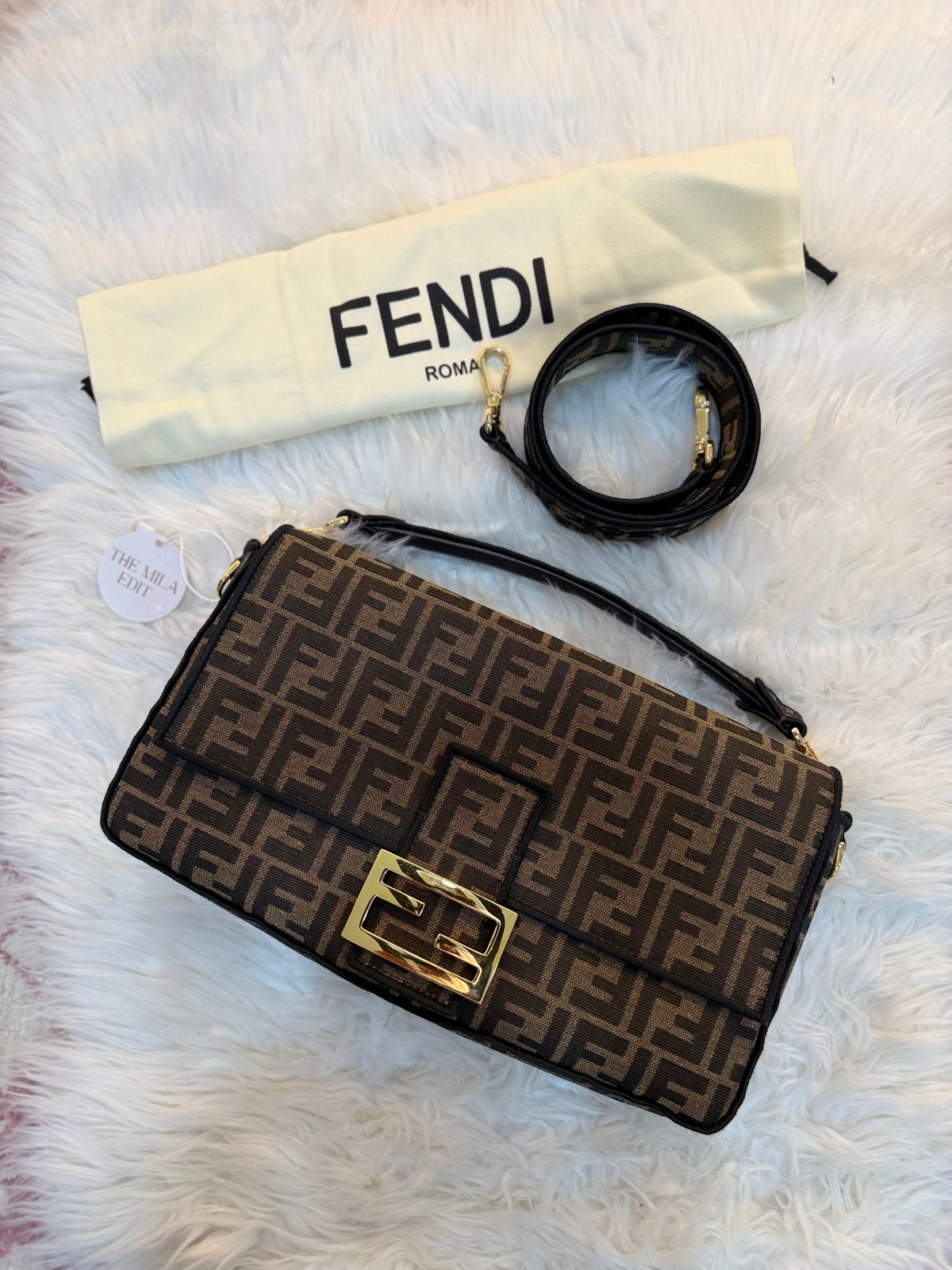 FENDI BAGUETTE FF ZUCCA JACQUARD FABRIC SHOULDER BAG