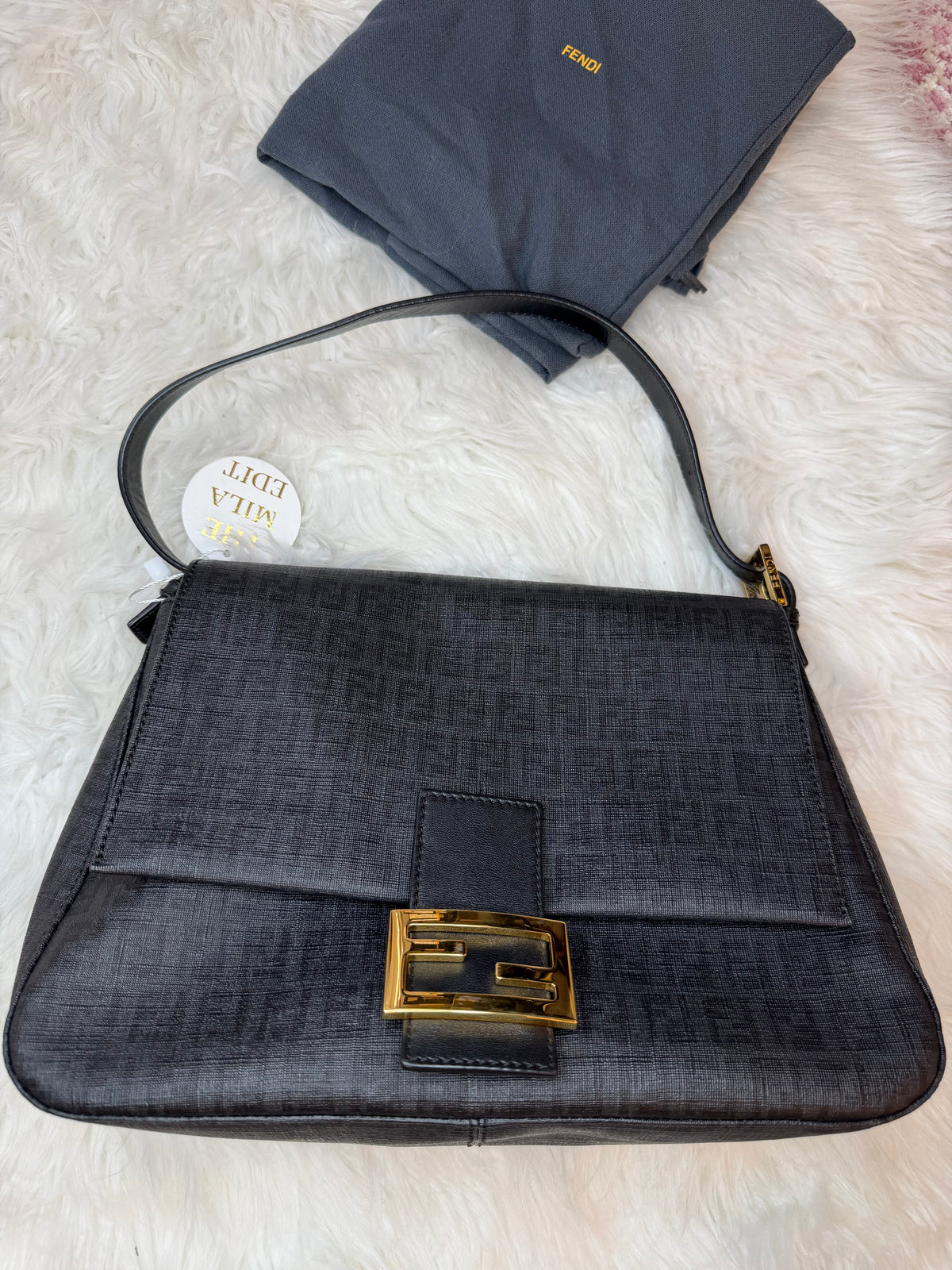 FENDI MAMMA BAGUETTE ZUCCA COATED CANVAS SHOULDER BAG
