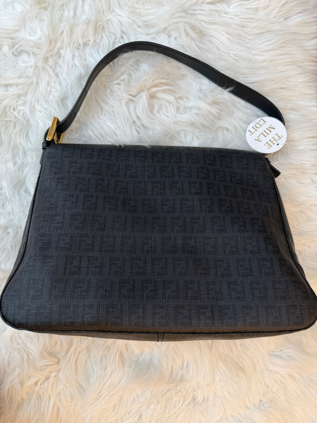 FENDI MAMMA BAGUETTE ZUCCA COATED CANVAS SHOULDER BAG