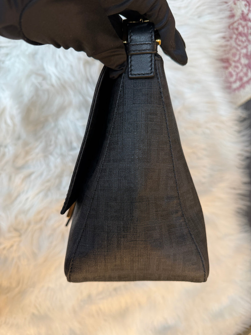 FENDI MAMMA BAGUETTE ZUCCA COATED CANVAS SHOULDER BAG