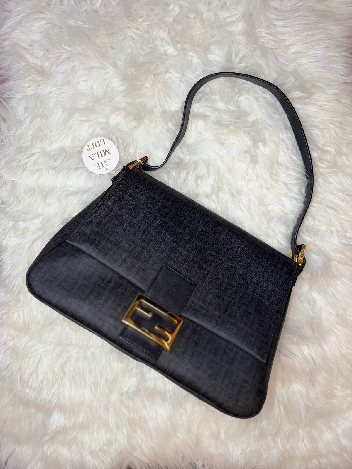 FENDI MAMMA BAGUETTE ZUCCA COATED CANVAS SHOULDER BAG