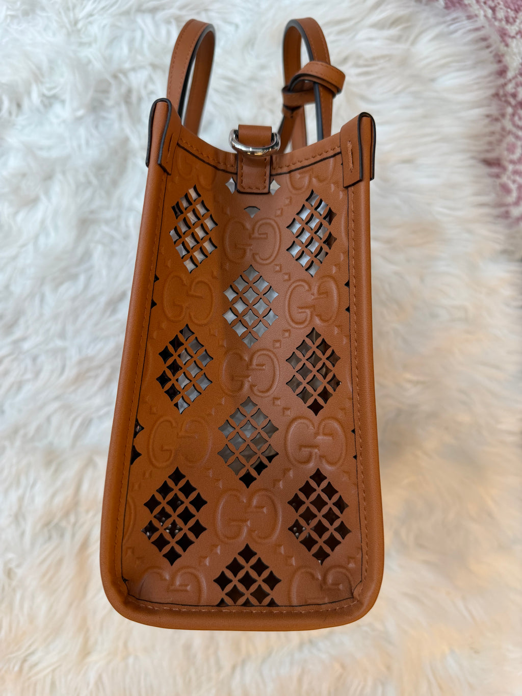 GUCCI GG EMBOSSED PERFORATED LEATHER TOTE BAG
