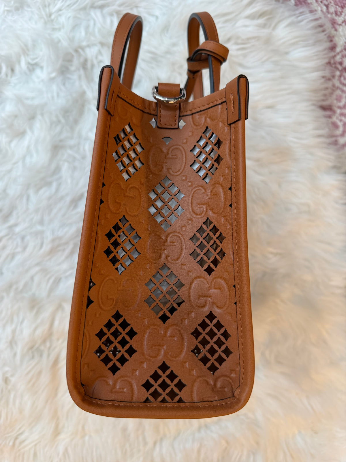 GUCCI GG EMBOSSED PERFORATED LEATHER TOTE BAG