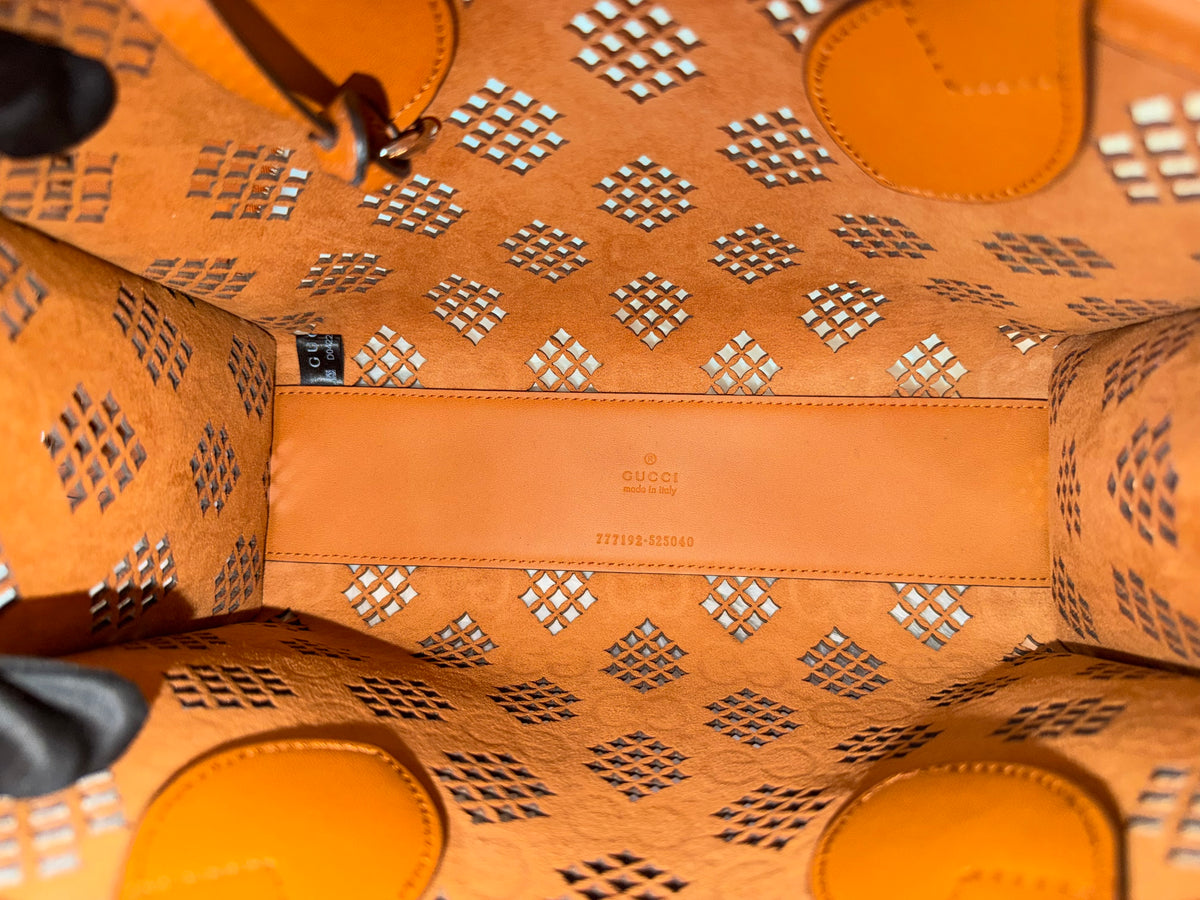 GUCCI GG EMBOSSED PERFORATED LEATHER TOTE BAG