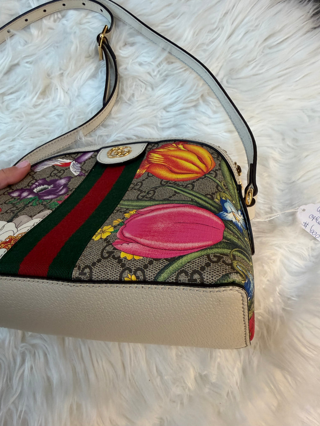 GUCCI OPHIDIA SMALL DOME CROSSBODY GG SUPREME FLORA CANVAS