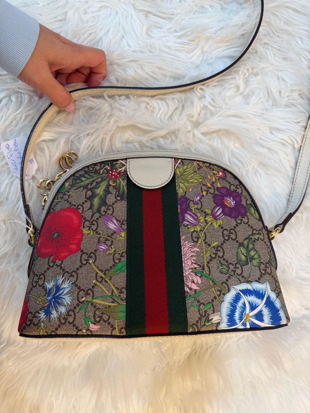 GUCCI OPHIDIA SMALL DOME CROSSBODY GG SUPREME FLORA CANVAS